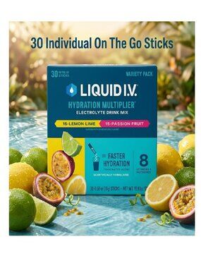 Liquid I.V. Hydration Multiplier Variety Pack, Lemon Lime & Passion Fruit 30 ct